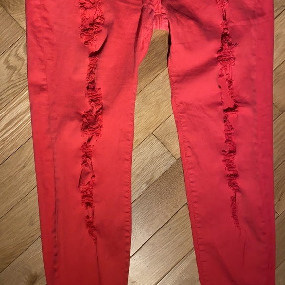 Forever 21 coral red distressed destroyed ripped skinny jeans size 30 - Picture 3 of 11